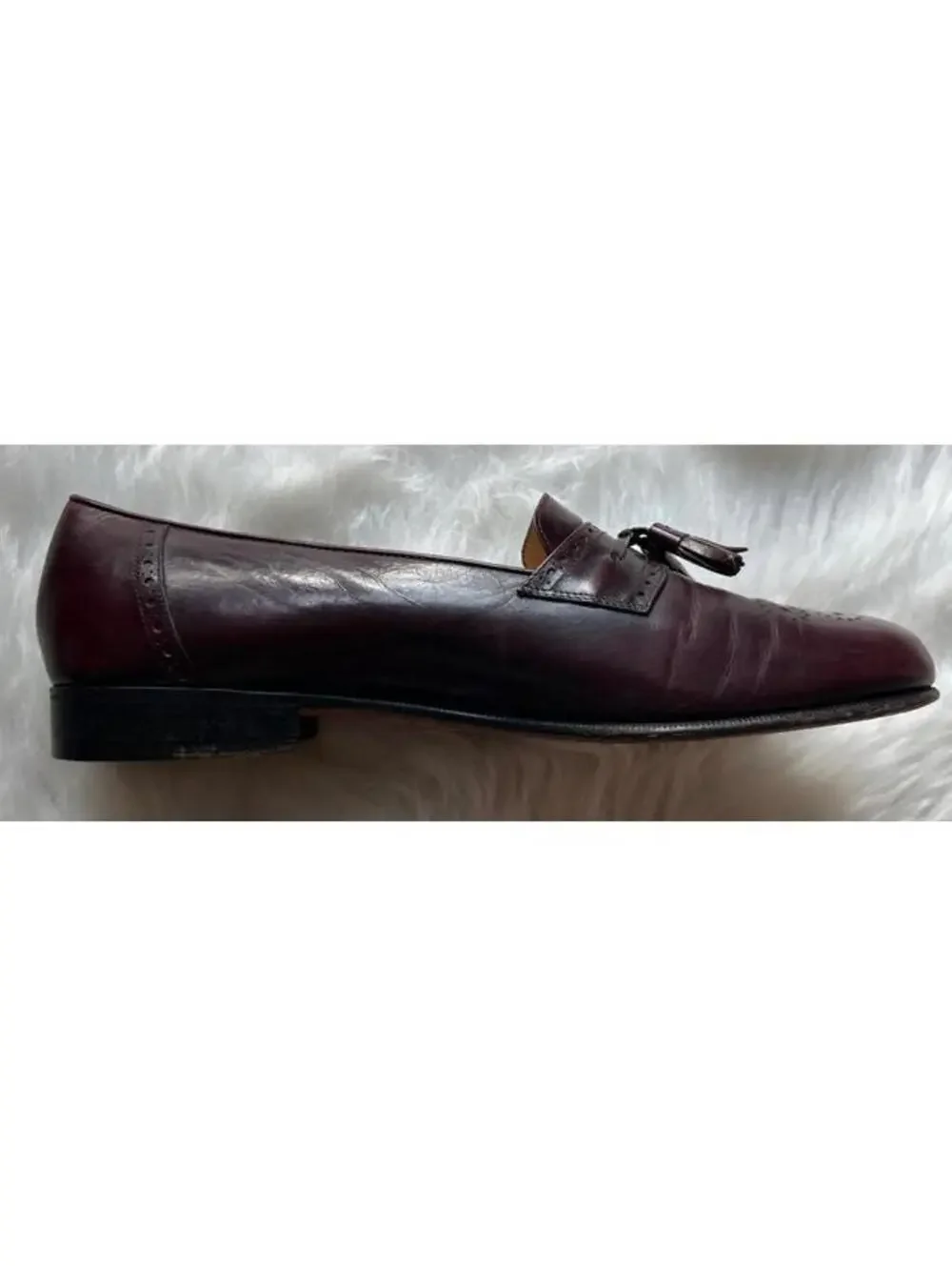 Salvatore Ferragamo Firenze Mens Leather Burgundy Shoes With Tassels 9D Vintage